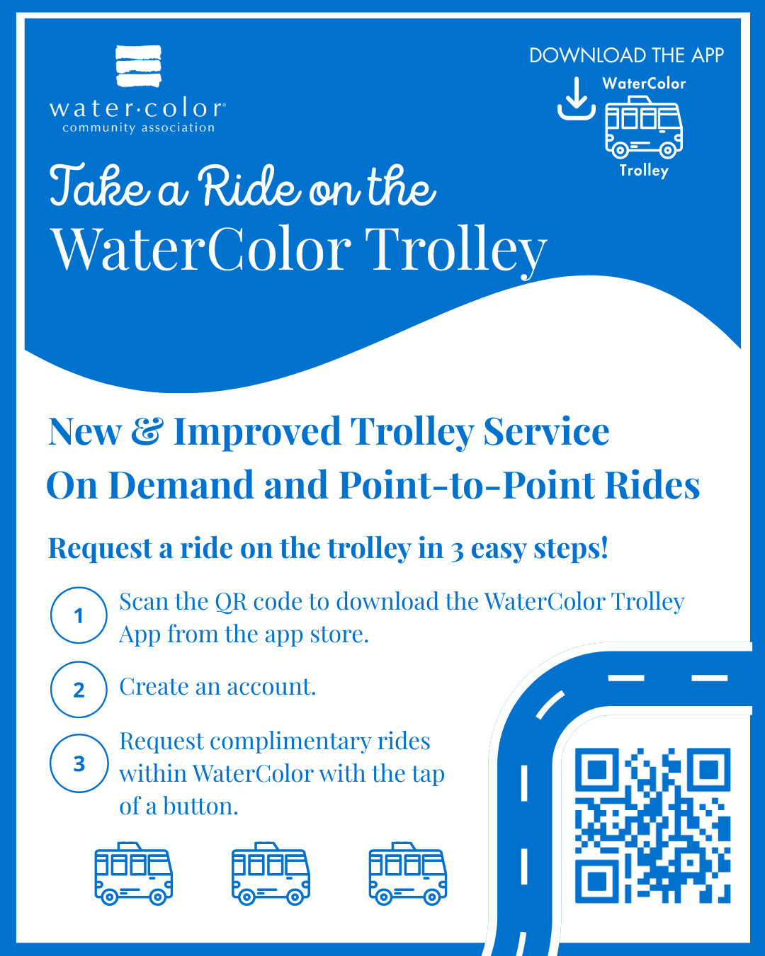 Flyer promoting the launch of the WaterColor Trolley App