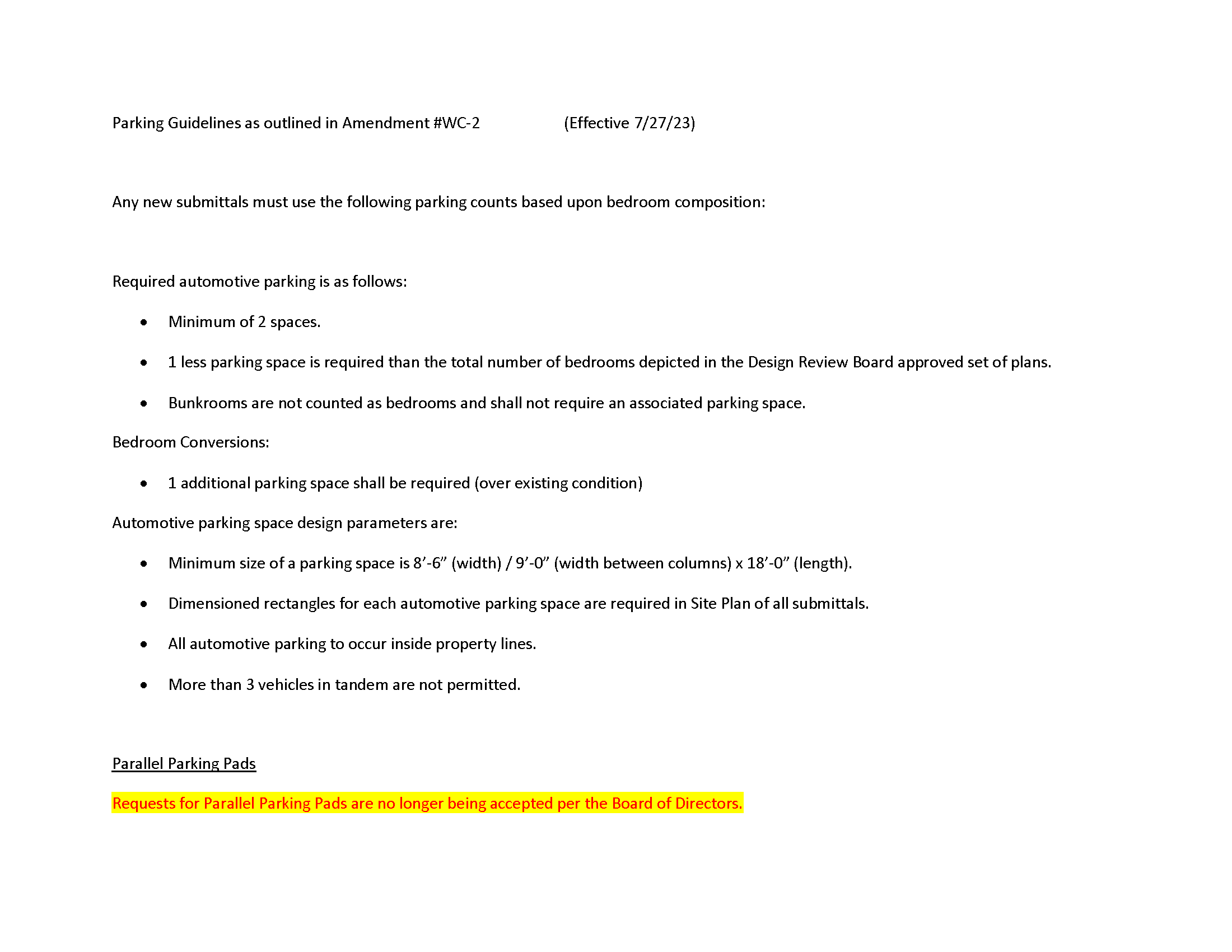 WaterColor Parking Space Requirements Revised 07.28.2023