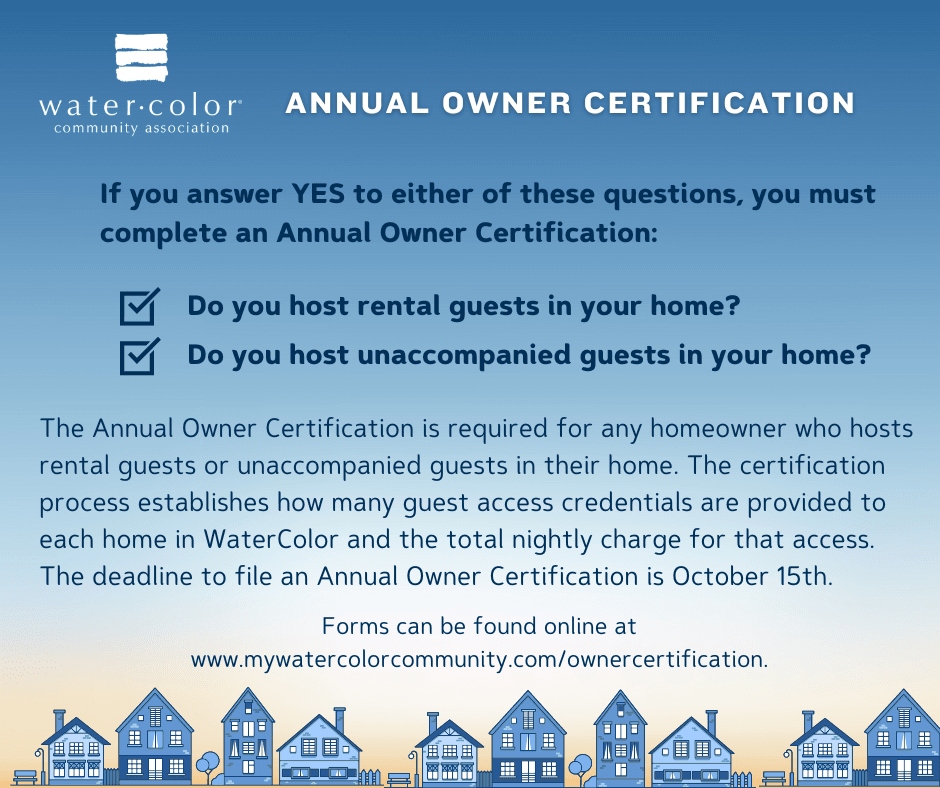 Flyer announcing annual homeowner certification process.